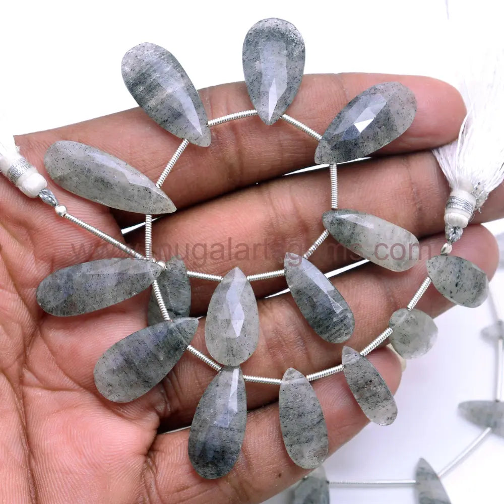 Natural Black Dot Quartz Beads From Brazil 8.5x16.5 to 10.5x40mm Approx. 107.4 Ct Approx. 8 inch Pear Shape Black Color Faceted Beads.