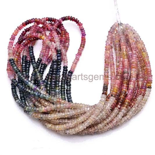 Natural Multi Sapphire Beads From Africa 3.5x4mm Approx. 66.41 Ct Approx. 16 inch Rondelle Shape Multi Color Smooth Beads.