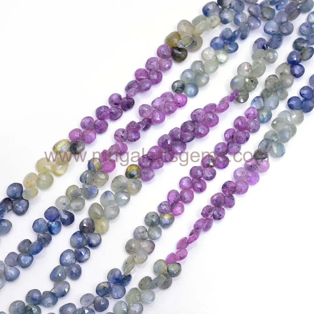 Natural Multi Sapphire Beads From Africa 5x5mm-7x7mm Approx. 59.66 To 80.5 CT Approx. 8 inch Heart Shape Multi Color Faceted Beads.