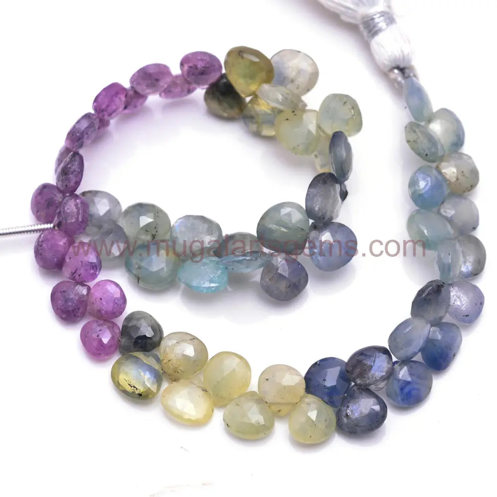 Natural Multi Sapphire Beads From Africa 5x5mm-7x7mm Approx. 59.66 To 80.5 CT Approx. 8 inch Heart Shape Multi Color Faceted Beads.