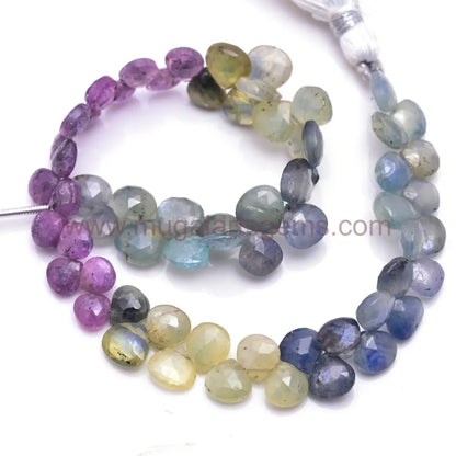 Natural Multi Sapphire Beads From Africa 5x5mm-7x7mm Approx. 59.66 To 80.5 CT Approx. 8 inch Heart Shape Multi Color Faceted Beads.