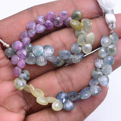 Natural Multi Sapphire Beads From Africa 5x5mm-7x7mm Approx. 59.66 To 80.5 CT Approx. 8 inch Heart Shape Multi Color Faceted Beads.