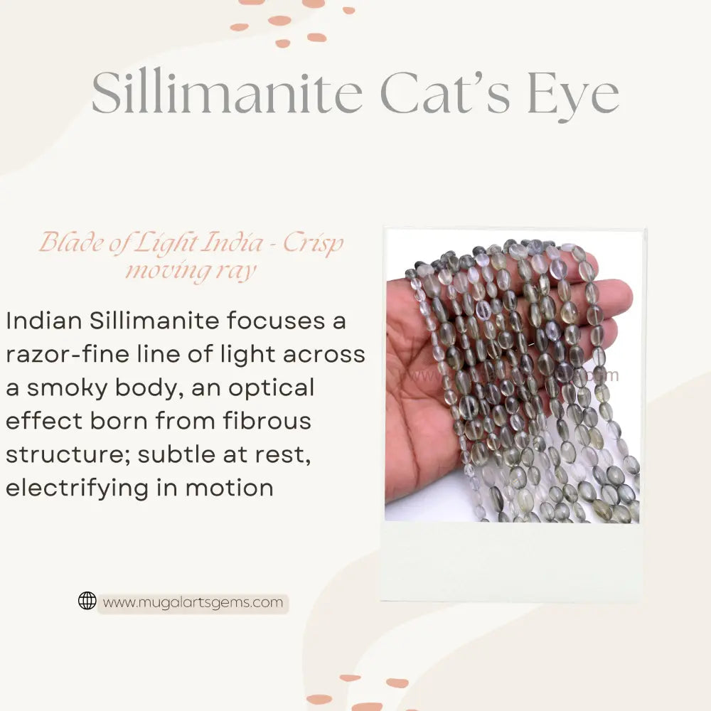 Natural Sillimanite Cats Eye Beads From India 4X5.5 to 8X10.5mm Approx. 57.5 Ct Approx. 8 inch Oval Shape Black Color Smooth Beads.