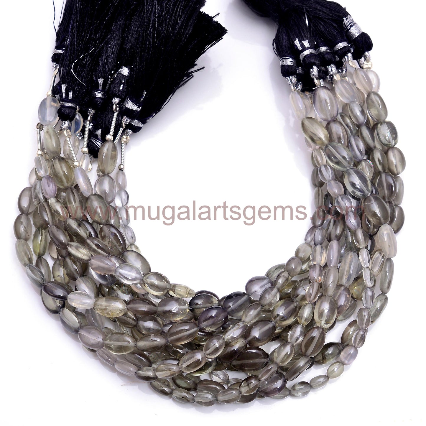 Natural Sillimanite Cats Eye Beads From India 4x.5.5 to 8x10.5mm Approx. 57.5 Ct Approx. 8 inch Oval Shape Black Color Smooth Beads.