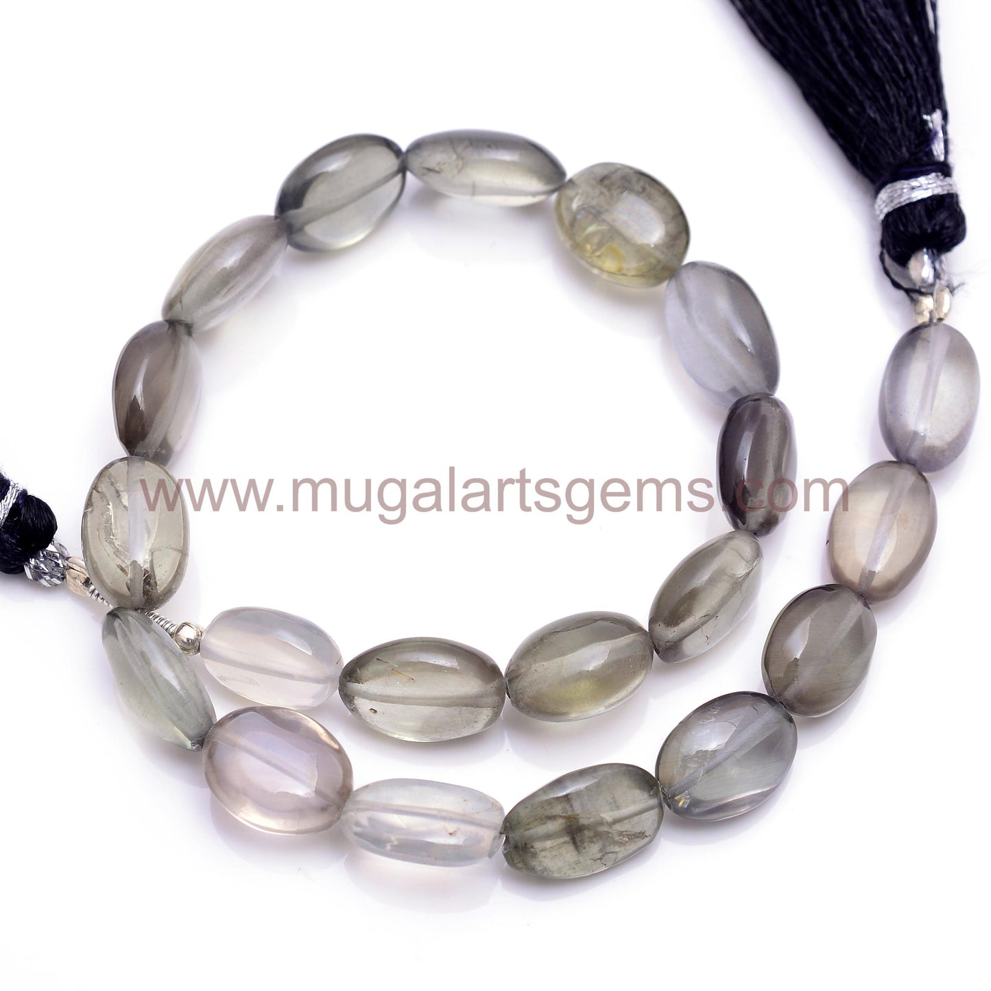 Natural Sillimanite Cats Eye Beads From India 4x.5.5 to 8x10.5mm Approx. 57.5 Ct Approx. 8 inch Oval Shape Black Color Smooth Beads.