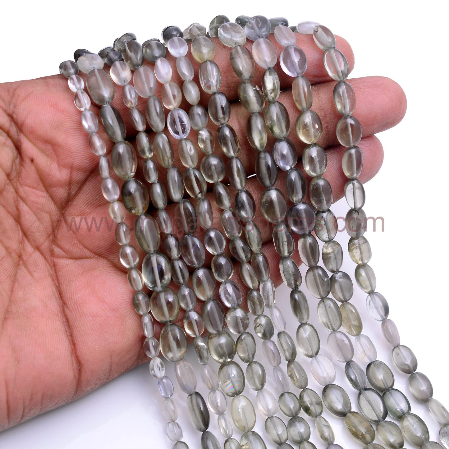 Natural Sillimanite Cats Eye Beads From India 4x.5.5 to 8x10.5mm Approx. 57.5 Ct Approx. 8 inch Oval Shape Black Color Smooth Beads.