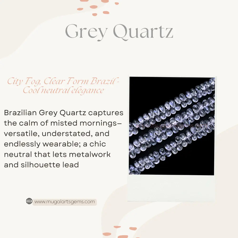 Grey Natural Quartz Beads From Brazil 4X6 to 7.5X11 MM Approx. 112 Ct Approx. 6 inch Drops Shape Gray Color Smooth Beads.