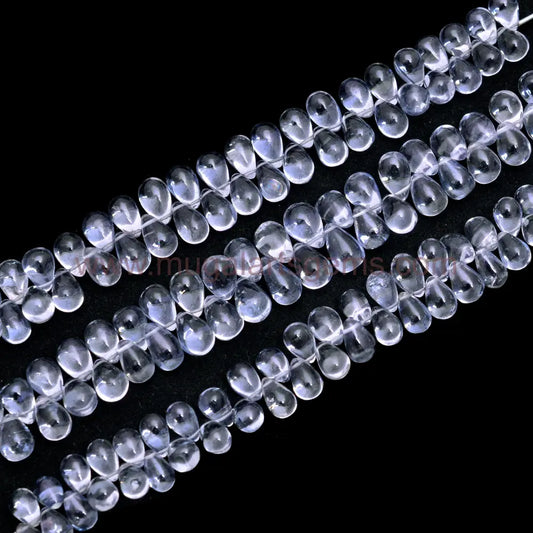 Grey Natural Quartz Beads From Brazil 4X6 to 7.5X11 MM Approx. 112 Ct Approx. 6 inch Drops Shape Gray Color Smooth Beads.