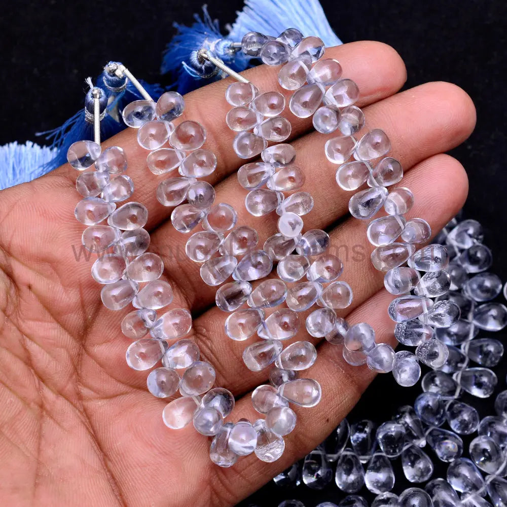 Natural Grey Quartz Beads From Brazil 4x6 to 7.5x11mm Approx. 112 Ct Approx. 8 inch Pear Shape Gray Color Smooth Beads.