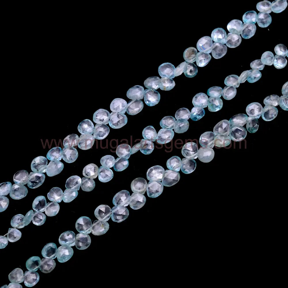 Natural Zircon Beads From Africa 4.5x4.5 to 8x8mm Approx. 79 Ct Approx. 8 inch Heart Shape Sky Blue Color Faceted Beads.