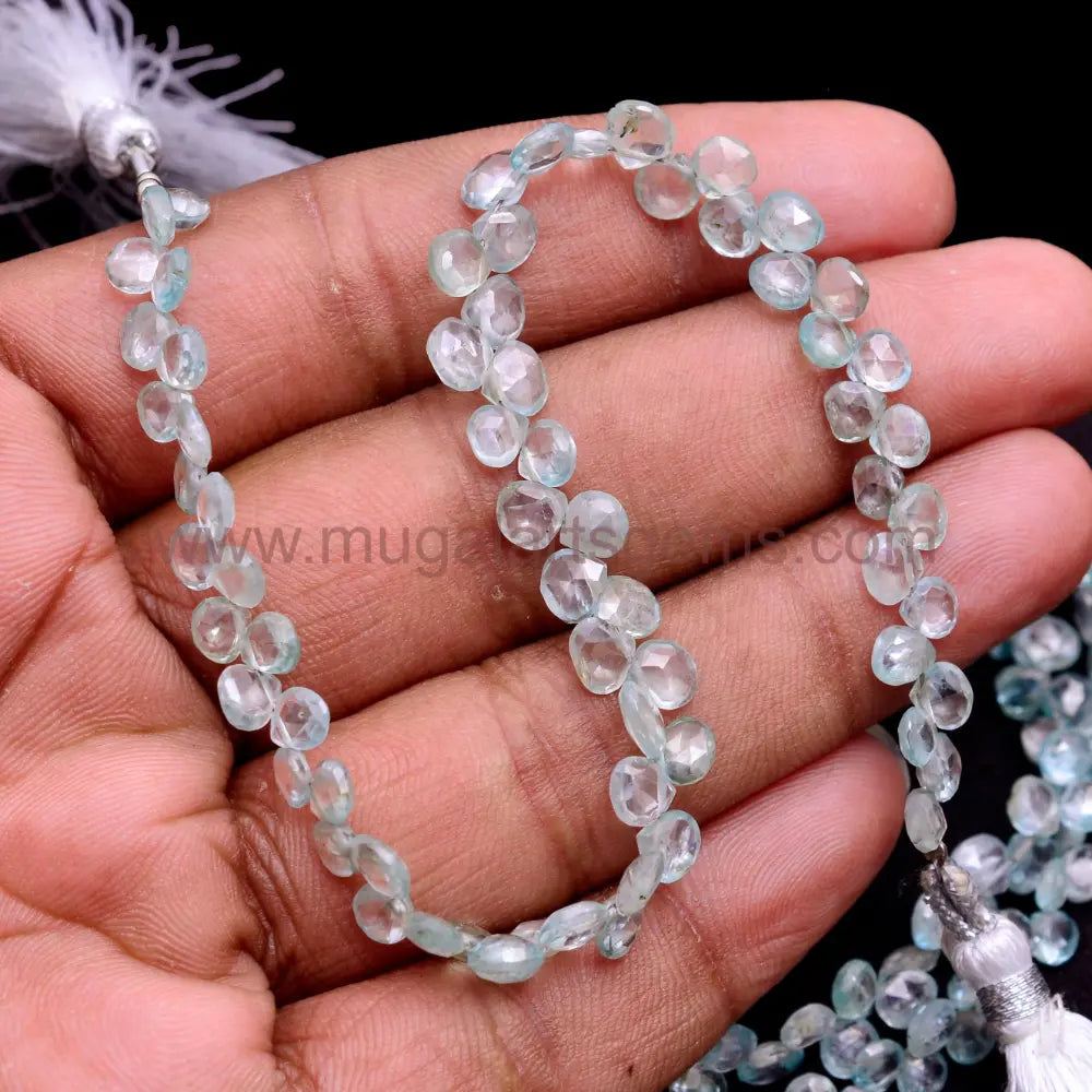 Natural Zircon Beads From Africa 4.5x4.5 to 8x8mm Approx. 79 Ct Approx. 8 inch Heart Shape Sky Blue Color Faceted Beads.