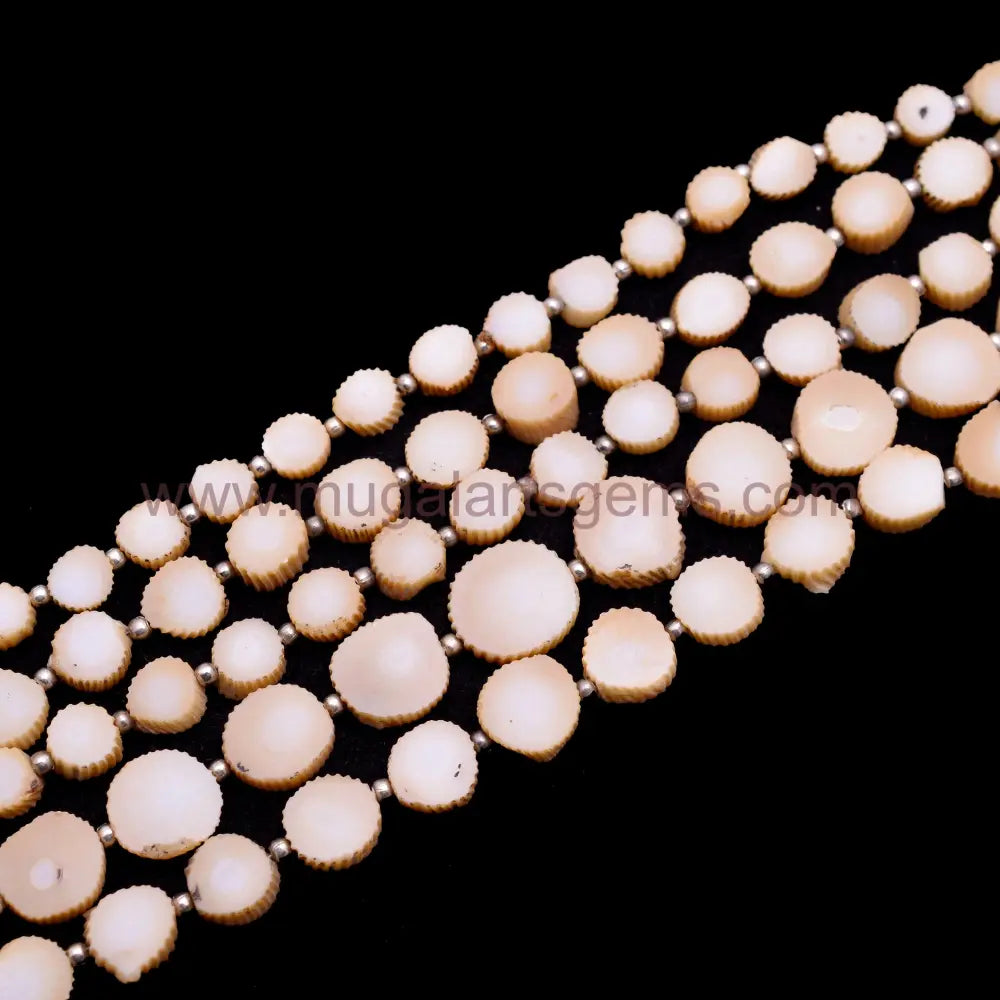 Natural Coral slice smooth beads, 63.5 carat, 9x9.5–12.5x13mm, 8-inch strand, untreated gemstone from USA for bold jewelry designs.