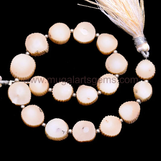 Natural Coral slice smooth beads, 63.5 carat, 9x9.5–12.5x13mm, 8-inch strand, untreated gemstone from USA for bold jewelry designs.