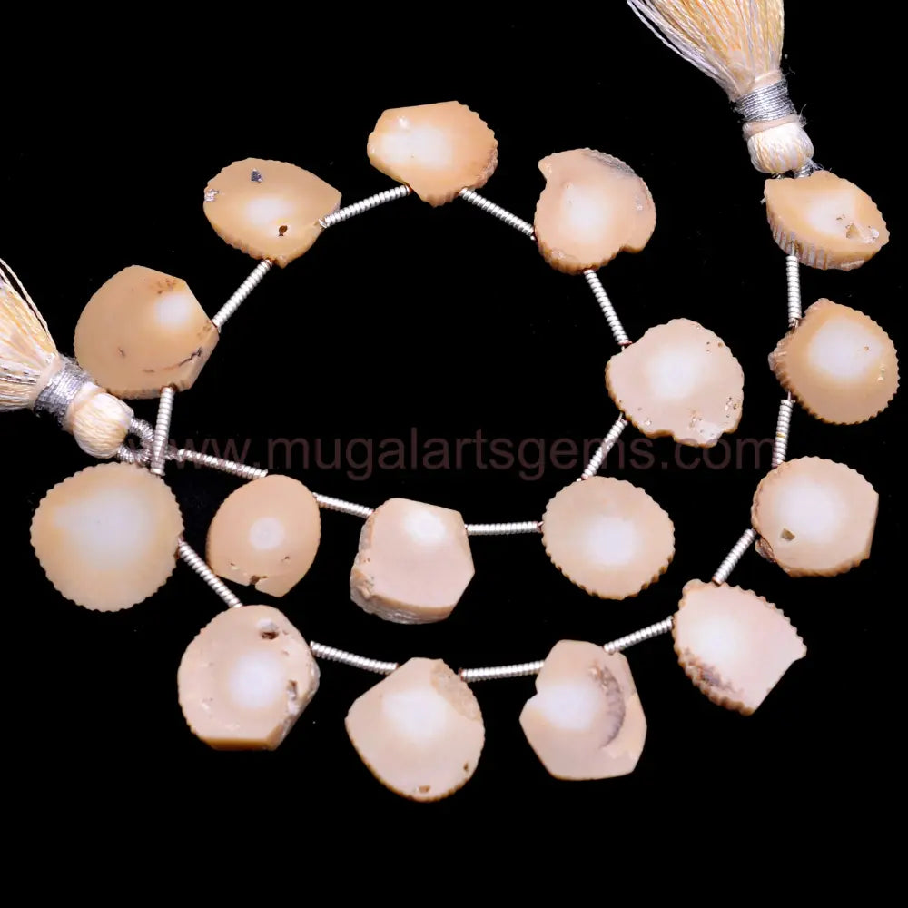 Natural Coral slice smooth beads, 48.5 carat, 6x6.5–14.5x15.5mm, 8-inch strand for bold and elegant jewelry designs.