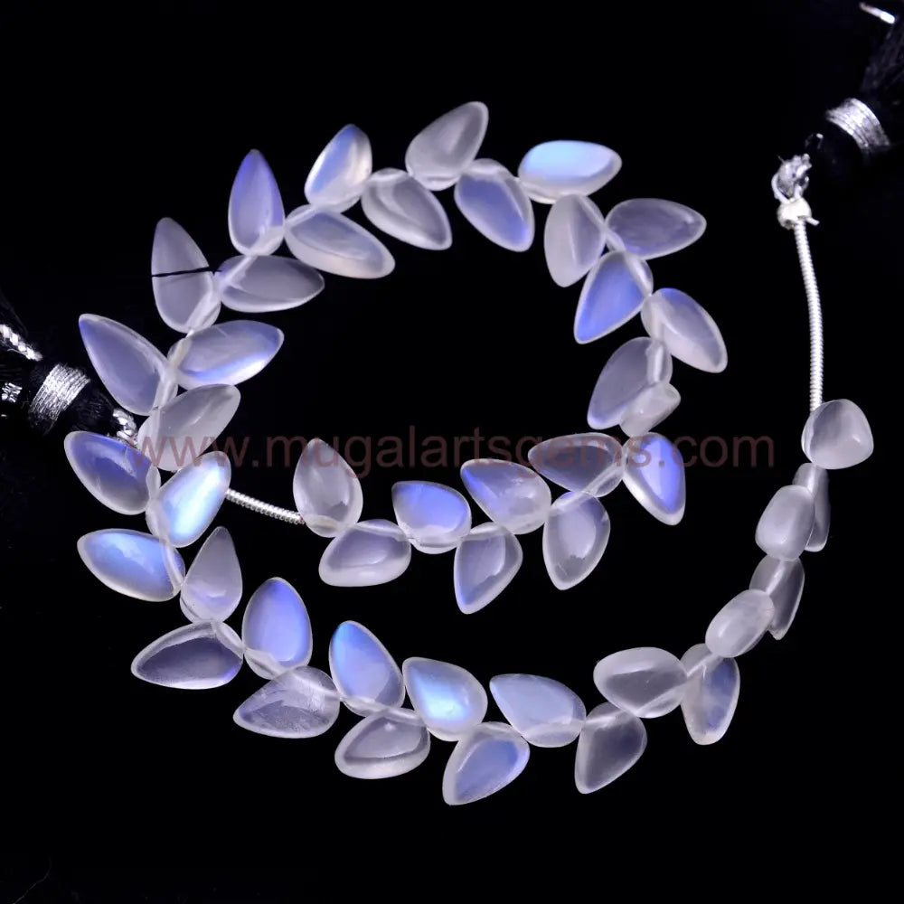 Natural Tanzanian Moonstone fancy pear smooth beads, 33.62 carat, 4.5x5.5–5x9mm, 6-inch strand for elegant jewelry designs.