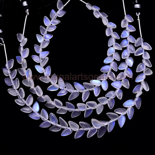 Natural Tanzanian Moonstone fancy pear smooth beads, 33.62 carat, 4.5x5.5–5x9mm, 6-inch strand for elegant jewelry designs.