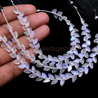 Natural Tanzanian Moonstone fancy pear smooth beads, 33.62 carat, 4.5x5.5–5x9mm, 6-inch strand for elegant jewelry designs.