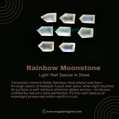 High-Quality Natural Rainbow Moonstone Gemstones | Geometric Shape | 8 Pcs | 4.5X8 MM | 10 Ct Approx.