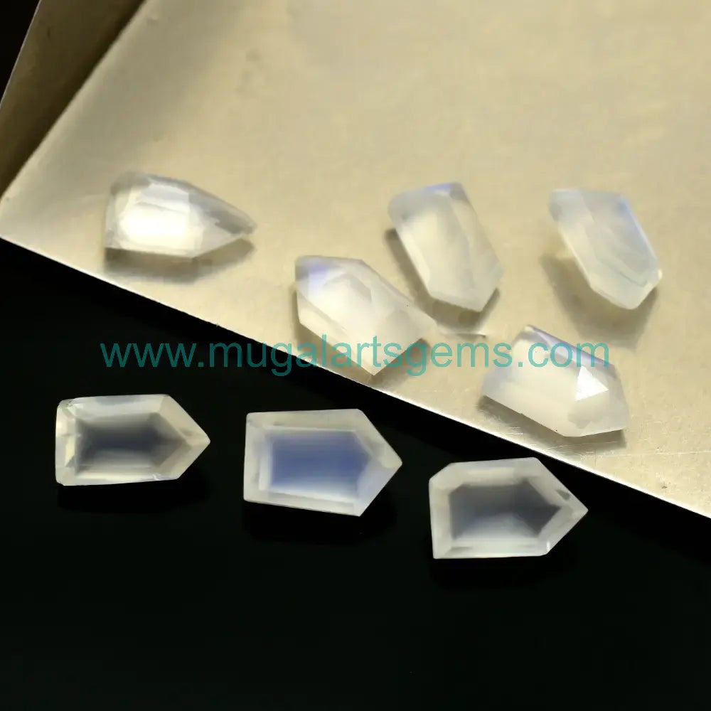 High-Quality Natural Rainbow Moonstone Gemstones | Geometric Shape | 8 Pcs | 4.5X8 MM | 10 Ct Approx.