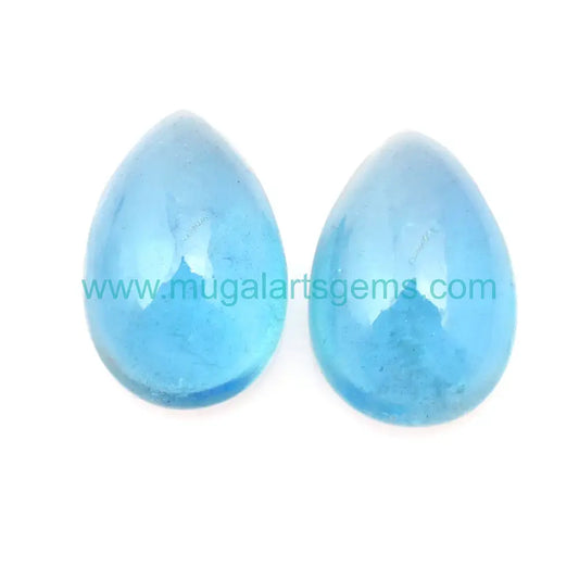 Good Quality Natural Aquamarine 1 Pair 32 Carat Approx. Smooth Cabochon 2 Pieces Lot 14x20 MM Approx. For Earring Use
