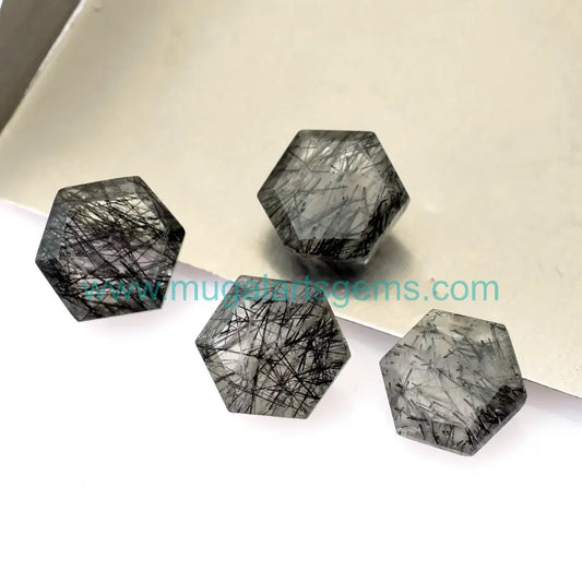 Natural Black Rutile gemstone from Brazil - 6-Corner 10mm for fine jewelry
