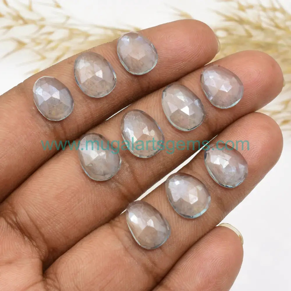 Premium Blue Quartz Rose Cut cut from India - 9x12mm handcrafted for jewelry makers
