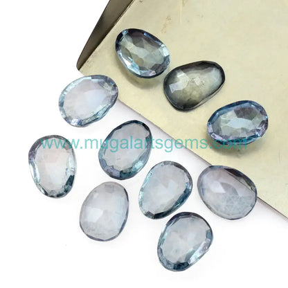 Natural Blue Quartz gemstone from India - Rose Cut 9x12mm for fine jewelry
