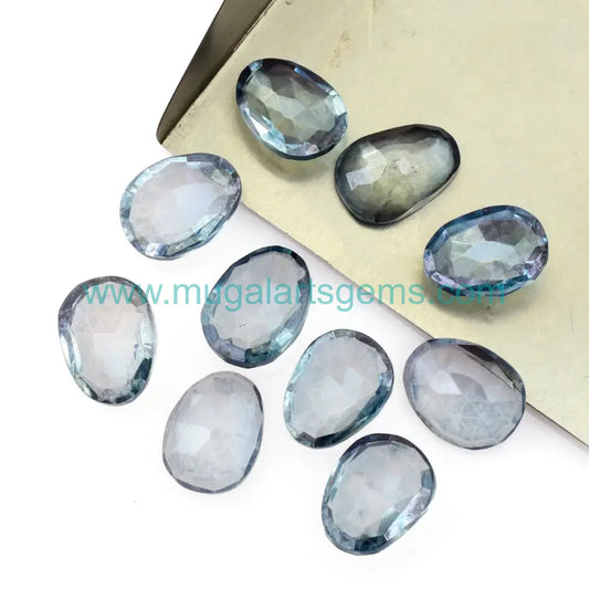 Natural Blue Quartz gemstone from India - Rose Cut 9x12mm for fine jewelry
