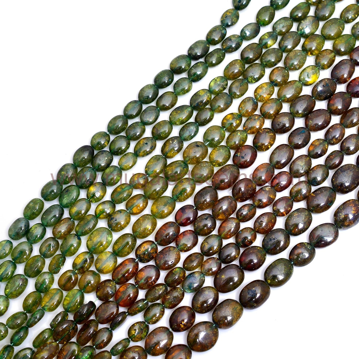 Green Grossular Garnet Beads – Natural Smooth Oval Shape, 16 Inch Strand for Jewelry Making