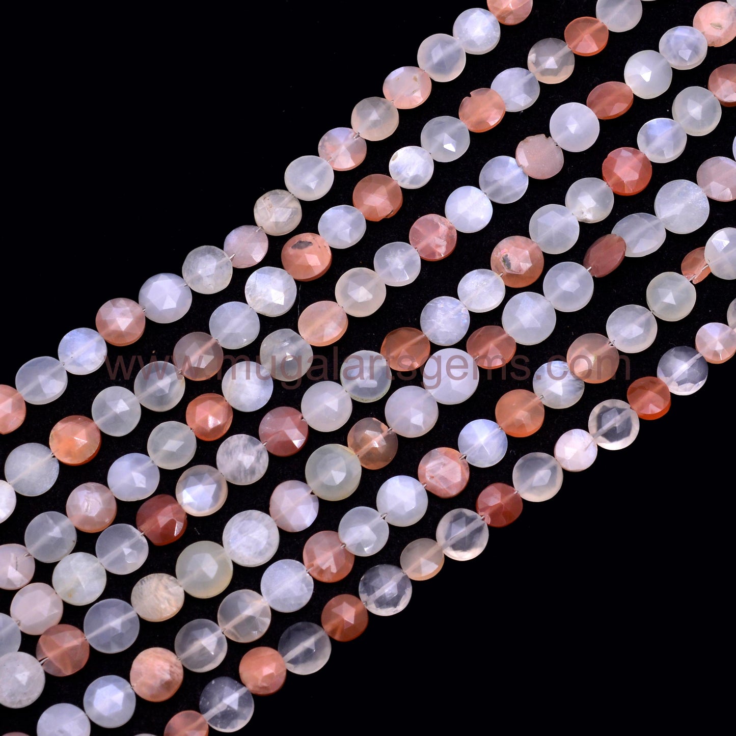Faceted Multi Moonstone Coin Drop Beads – Natural Gemstones with Soft Glow for Handmade Jewelry