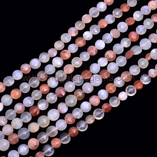 Faceted Multi Moonstone Coin Drop Beads – Natural Gemstones with Soft Glow for Handmade Jewelry