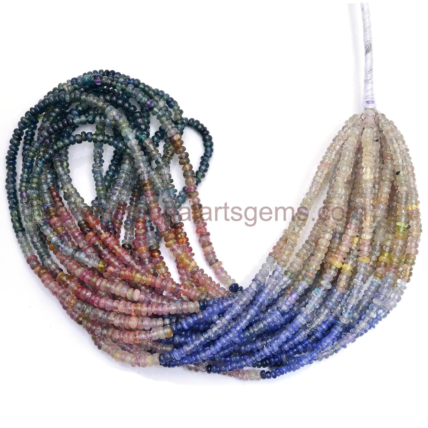 Natural Multi Sapphire Beads – 16 Inch Strand, Smooth Rondelle Shape, Vibrant Multicolor Gemstones