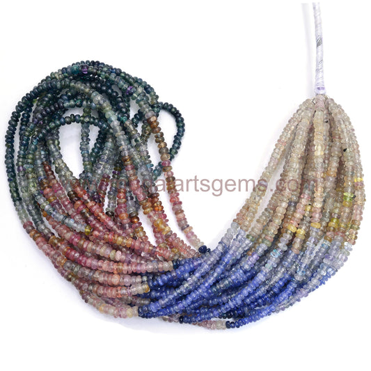 Natural Multi Sapphire Beads – 16 Inch Strand, Smooth Rondelle Shape, Vibrant Multicolor Gemstones