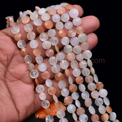 Natural Faceted Moonstone Beads – Coin Drop Shape in Multicolor Tones for Elegant Jewelry Designs
