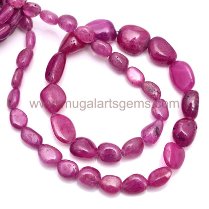Natural Pink Ruby Beads – Smooth Tumble Shape, Glass-Filled Gemstone Strand for Jewelry Design