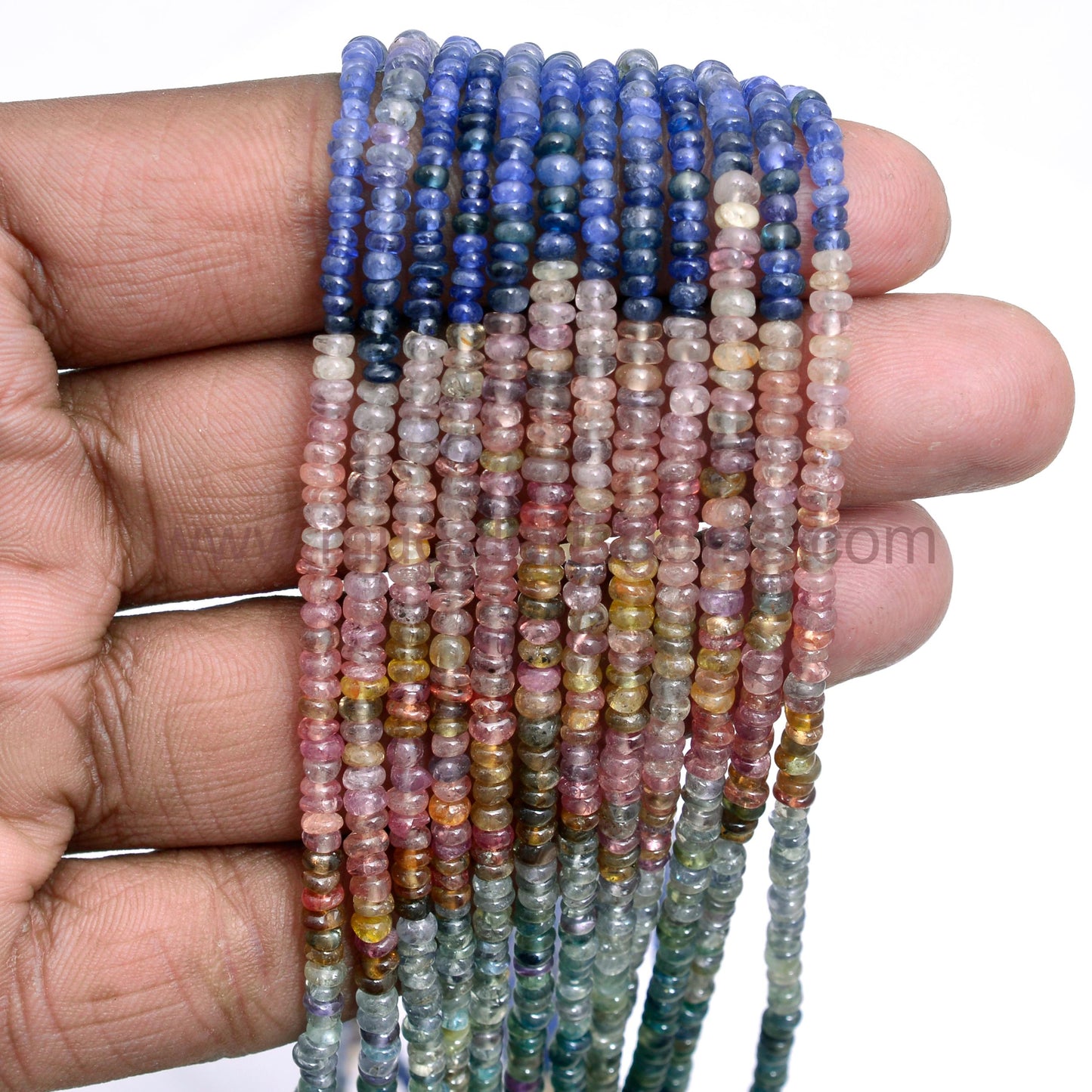 Rainbow Natural Sapphire Beads – Multicolor Smooth Rondelle Cut, 16 Inch Gemstone Strand