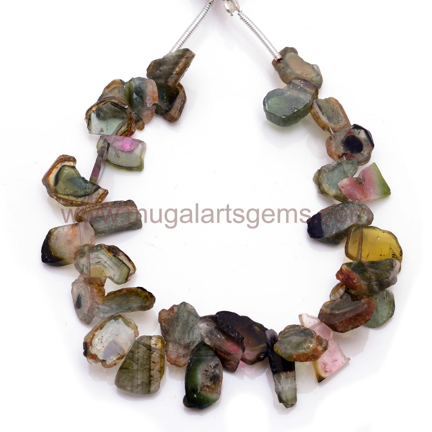 Natural Watermelon Tourmaline – Smooth Multicolor Slice Beads, 6x5 to 10.5x15 mm, 6 Inch Strand