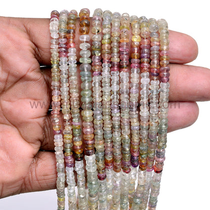 Sapphire Beads Strand – Natural Multicolor 3–4.5 mm Smooth Rondelle, 86.1 Carats for Handmade Jewelry