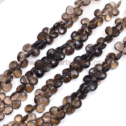 Natural Smoky Quartz Gemstones – Faceted Heart Shape, Rich Brown Color for Jewelry Making