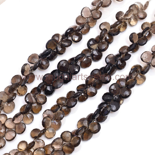 Natural Smoky Quartz Gemstones – Faceted Heart Shape, Rich Brown Color for Jewelry Making