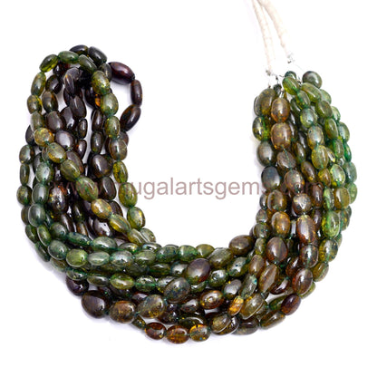Smooth Oval Grossular Garnet Beads – Natural Green Color, 16 Inch Strand for DIY Jewelry Projects