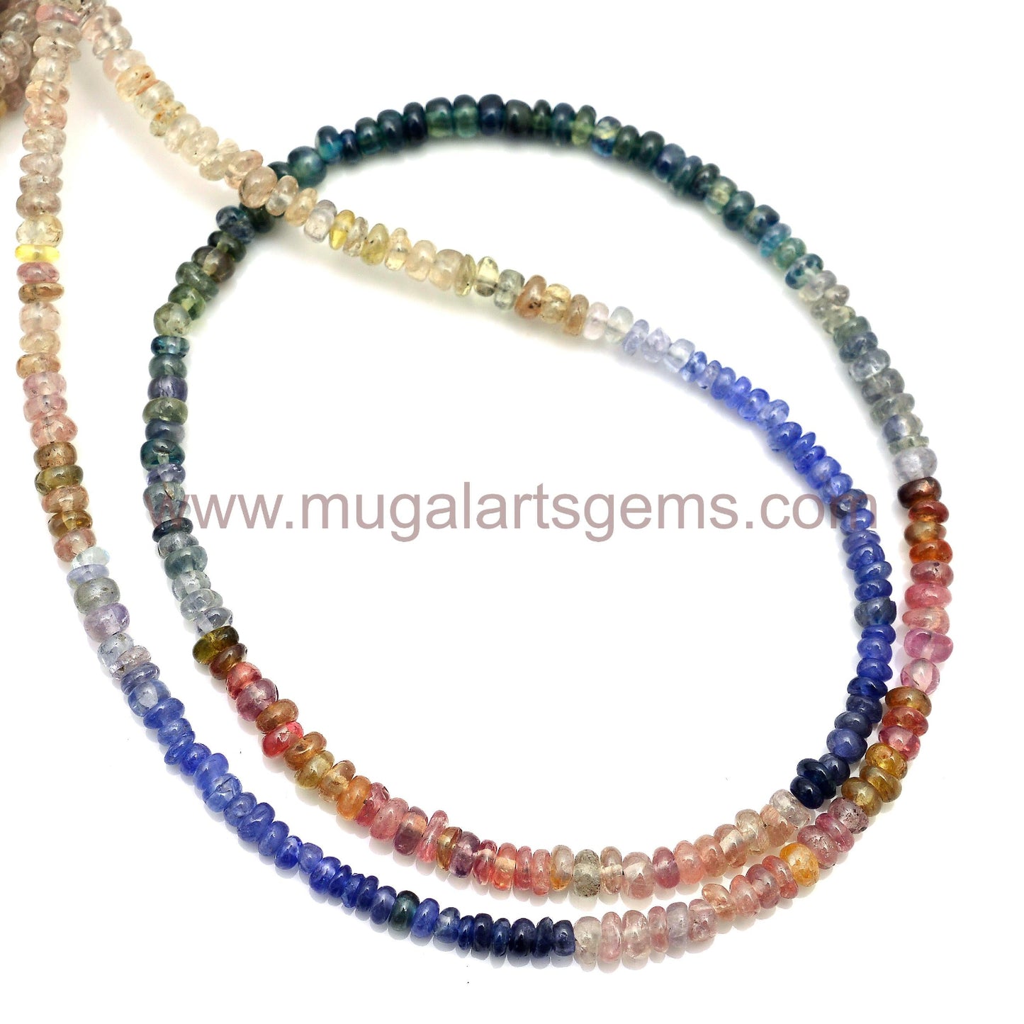 Smooth Sapphire Beads in Multicolor – Natural Rondelle Shape, 16 Inch Strand for DIY Jewelry