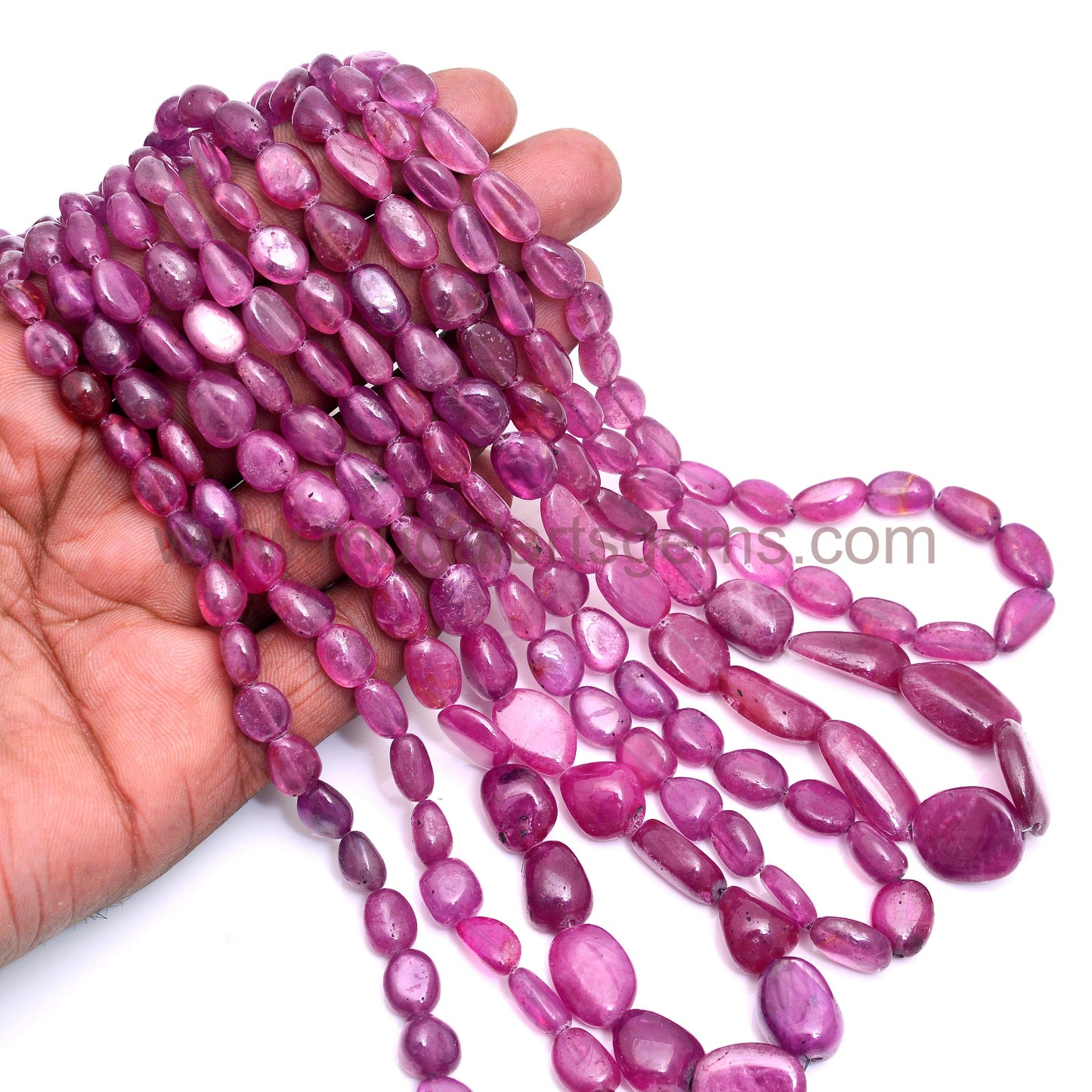 Tumbled Pink Ruby Beads – Natural Glass-Filled Smooth Stones, Ideal for Necklaces & Bracelets