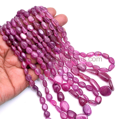 Tumbled Pink Ruby Beads – Natural Glass-Filled Smooth Stones, Ideal for Necklaces & Bracelets